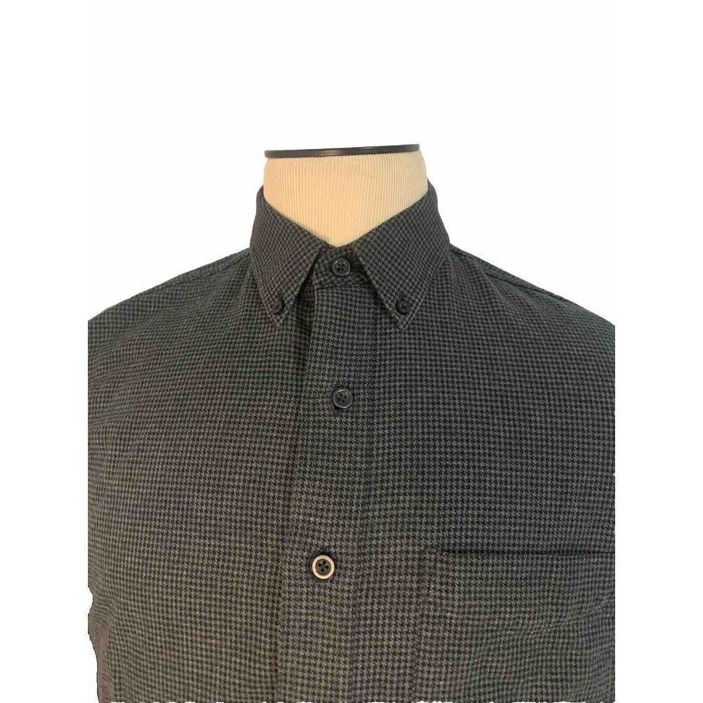 Mens LL Bean Traditional Fit Medium T 100% Cotton Gray Houndstooth Plaid Flannel